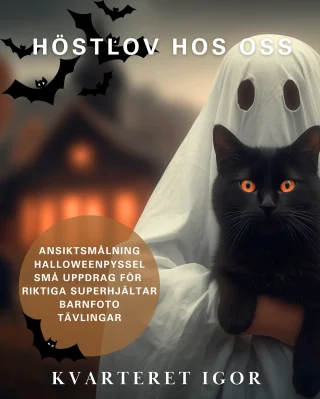 Varmt välkomna att fira höstlovet hos oss på Kvarteret Igor 👻🎃

Vi bjuder alla barn på ansiktsmålning på Halloween den 31/10 kl 10-14. Våra duktiga sminköser finns på plan 0 och är redo att förvandla era små till något läskigt, eller busigt.

Kl 13 börjar Halloweenparaden i City för alla barn som vill gå (och vuxna givetvis), med start i Vasaparken. Paraden avslutas på Stora Torget med pumpaskapande för alla som vill – kom gärna utklädda. Mer info om paraden hittar ni på @vasterascity facebooksida, eventet avslutas med godisregn hos @punktgallerian mellan entré 4 och 5.

Mellan 24/10-2/11 kan du och dina barn halloweenpyssla inne hos Panduro. Skapa något att ta med hem och pynta med lagom till den kommande högtiden.

Pyssla och färglägg din egen superhjältemask hos Akademibokhandeln mellan 24/10-2/11. Alla barn som kommer utklädda till superhjälte under läslovet får ett ark med superhjälte-stickers.

Tillsammans med Läsrörelsen utlyser Akademibokhandeln en serietecknartävling på temat superkrafter för alla mellan 6 och 19 år. Information om tävlingen hämtas i butiken, du hittar butiken på plan 2.

Vi välkomnar tillbaka Studio Express till oss på Kvarteret Igor – kostnadsfri barnfotografering utan köpkrav (obs! Uppdaterat datum, torsdagen inställd) mellan 31/10-2/11. Tider för fotografering Vardagar 14-18.30/ Lördagar 10-16.30 / Söndagar 10-16.30

Lokalen ligger vid lekytan på plan 2, Drop in vid mån av plats, läs mer och anmäl dig på studioexpress.se