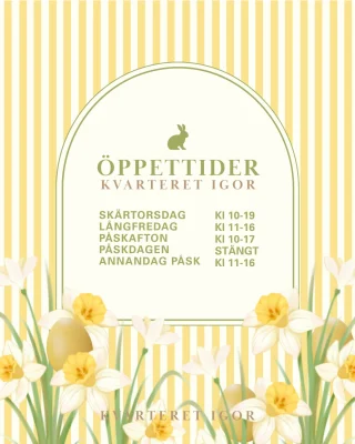 Vi har såklart öppet även i påsk 🐣 

Här hittar du våra öppettider under påskhelgen, svep till höger för att se @xtraigor öppettider som skiljer sig något från övriga huset 🌼

 Välkommen in till oss på Kvarteret Igor 🐥