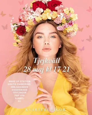 Äntligen dags för årets tjejkväll 🎊

Save the date 28 maj kl 17-21 💕 Årets tjejkväll blir något alldeles extra! 

Våra make up artister står redo för att bjuda dig på en härlig make up eller en touch up på din befintliga, handla för 100kr i någon av våra butiker under tjejkvällen för att ta del av det, de 70 första som får en sminkning får även en goodiebag med produkter från Kicks 💄

Våra eventvärdar bjuder på bubbel och vår DJ skapar härlig stämning hela kvällen med dansvänliga beats 🎶 
Tar du bilen ner erbjuder vi gratis parkering hela kvällen i vårt parkeringsgarage 🚗

Så kom och ta del av butikernas erbjudanden, matmarknaden som står på Stora torget utanför oss, uteserveringarna är öppna och i år har vi även lagt in en beställning på sol 🌞 Dessutom tävlingar, pop ups och mycket mer ✨🥂✨
Vi ses väl? 

#kvarteretigor #västeråsbästacityshopping #tjejkväll