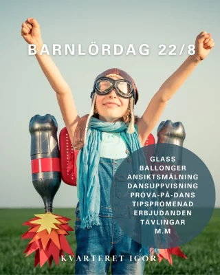🎈 BARNLÖRDAG PÅ GÅNG! 💃🍦

Lördag den 22/8 fyller vi gallerian med extra mycket kul för alla små! 🥳

🍦 Glassutdelning mellan kl 11-14 - våra eventvärdar delar ut glass från Coop, de rör sig runt i hela huset!
🎈 Ballonger till alla barn finns hos Lekia
🎨 Ansiktsmålning på plan 0 kl 12-16
💃 Dansuppvisning & prova på-dans kl 11-12 plan 0
🔎 Tipspromenad hos Lekia hela dagen - vinn fina priser 
🎁 Tävlingar & fina vinster (missa inte att spela Cornhole hos Jack and Jones och vinn fint pris)
🛍️ Erbjudanden i butikerna
…och mycket mer!

Ta med hela familjen och gör lördagen till en riktigt härlig dag tillsammans med oss! 💛

📍 Kvarteret Igor
🗓️ 22 augusti ⏰ 10-17

Vi ses!